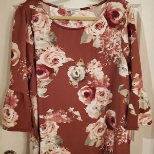 Grace Elements Floral Top with Bell Sleeves